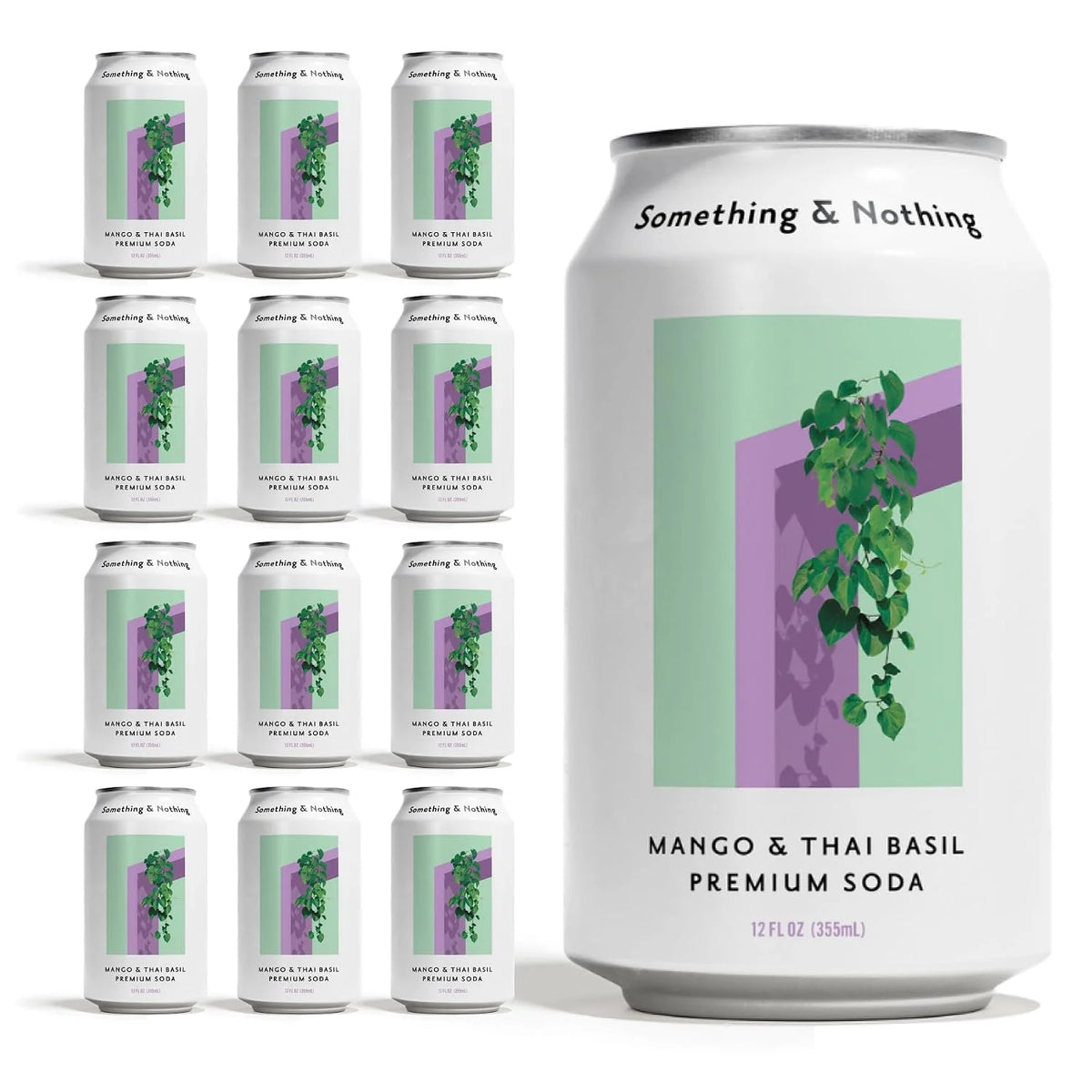 Something & Nothing Mango & Thai Basil, Flavored Sparkling Water, 12 Oz (Pack of 12)