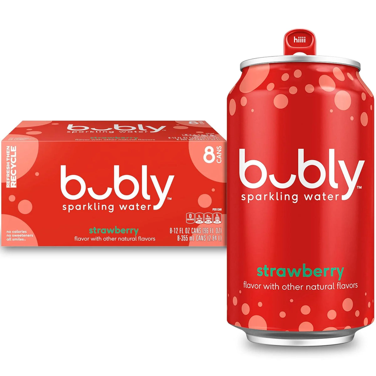 bubly Sparkling Water, Strawberry, 12 Fl Oz Cans (8 Pack) | Zero Sugar, Zero Calories, Seltzer Water