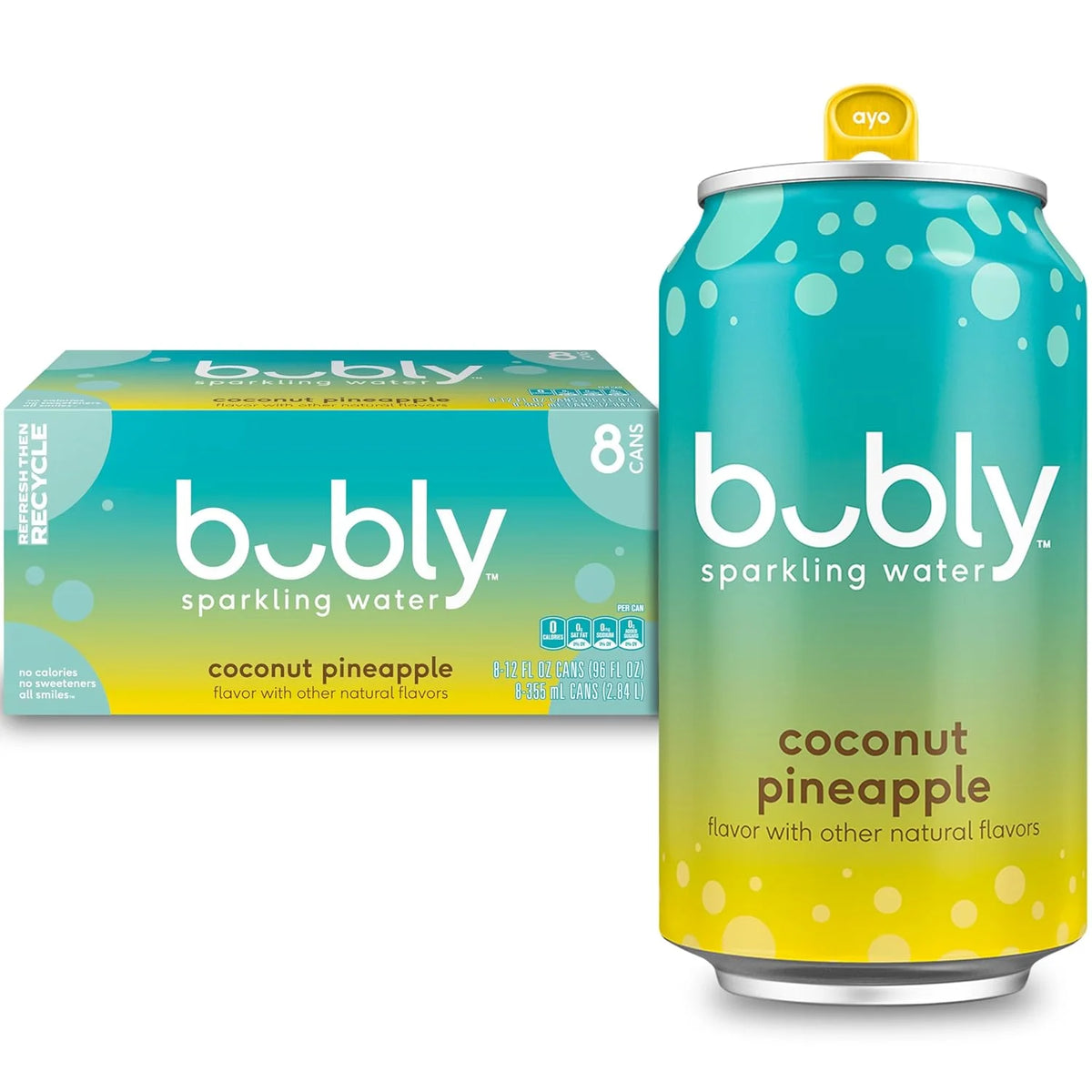 bubly Sparkling Water, Coconut Pineapple, 12 Fl Oz Cans (8 Pack)