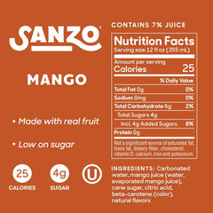 Sanzo Flavored Sparkling Water - Mango Seltzer | 12oz, 12 Pack, Low Calorie Low Sugar, Craft Asian Drinks, Vegan Gluten Free Carbonated Flavored Water, Fizzy Healthy Drinks