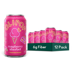 OLIPOP 6g Fiber Prebiotic Soda, Raspberry Sherbet, 12 fl oz, 12 Pack | Shelf Stable Prebiotic Soda, 6g Fiber, 2g Sugar, Digestive Health Support, Prebiotics & Botanicals, Gluten Free, Non GMO