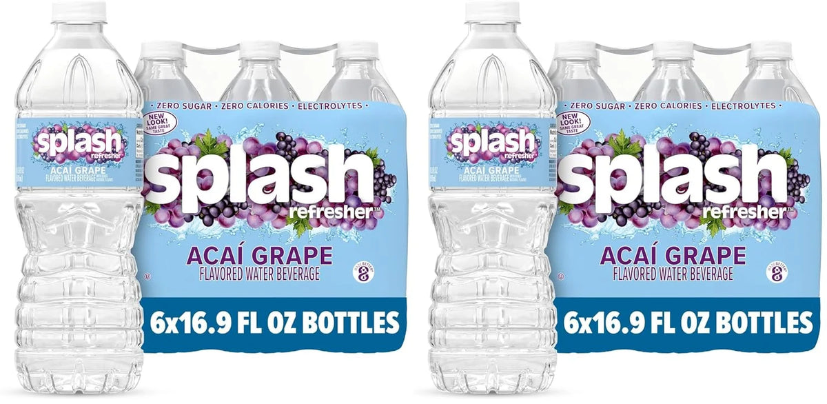 Splash Refresher Acai Grape Flavored Water, 16.9 Fl Oz, Plastic Bottle Pack of 12