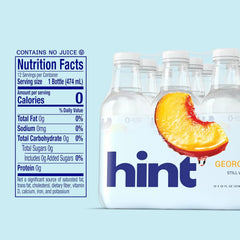 Hint Flavored Water Zero Sugar 0 Calories - Georgia Peach (12 pack) | Crisp, refreshing water, fruit flavors. 0 calories, 0 sugar, 0 sweeteners. Hydration for wellness. Gluten-free, Kosher, Vegan
