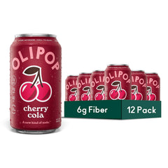 OLIPOP 6g Fiber Prebiotic Soda, Cherry Cola, 12 fl oz, 12 Pack | Shelf Stable Prebiotic Soda, 6g Fiber, 5g Sugar, Digestive Health Support, Prebiotics & Botanicals, Gluten Free, Non GMO