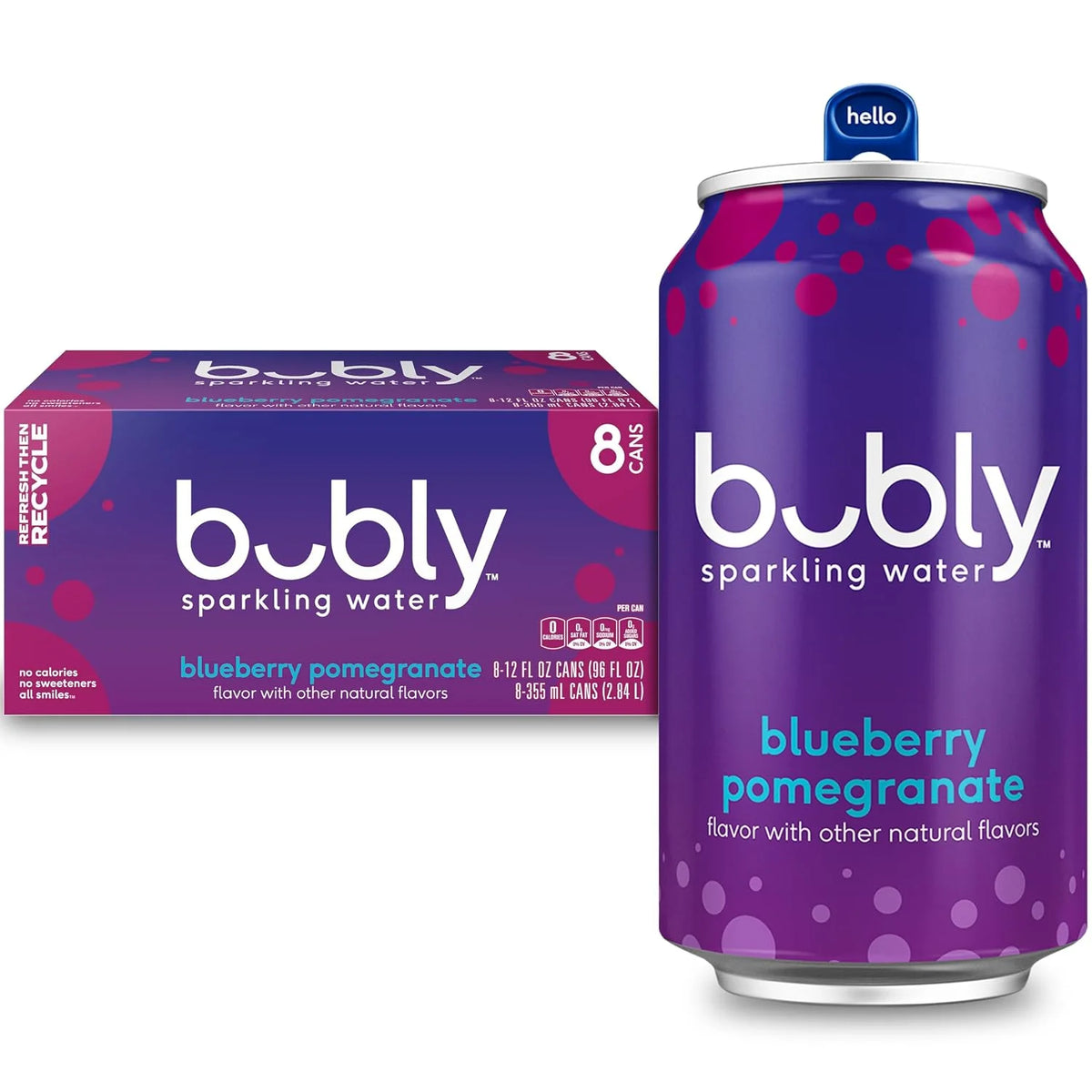 bubly Sparkling Water, Blueberry Pomegranate, 12 Fl Oz Cans (8 Pack)