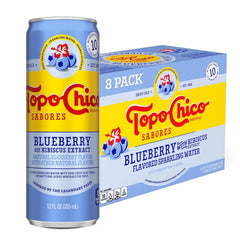 Topo Chico Sabores Blueberry and Hibiscus Sparkling Water, 12 fl oz, 8 Pack | Cans of flavored bubbly water with minerals, real fruit juice, and hibiscus extract, no added sugar