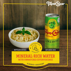 Topo Chico Sabores Lime with Mint Extract Sparkling Water, 12 fl oz, 8 Pack | Cans of flavored bubbly water with minerals and real fruit juice, no added sugar
