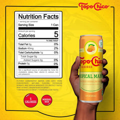 Topo Chico Sabores Tropical Mango Sparkling Water, 12 fl oz, 8 Pack | Cans of flavored sparkling water, no added sugar, low calorie, with minerals and real fruit juice