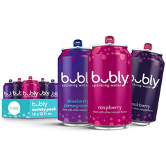 bubly Sparkling Water, Triple Berry Variety Pack, 12 fl oz Cans (18 Pack)