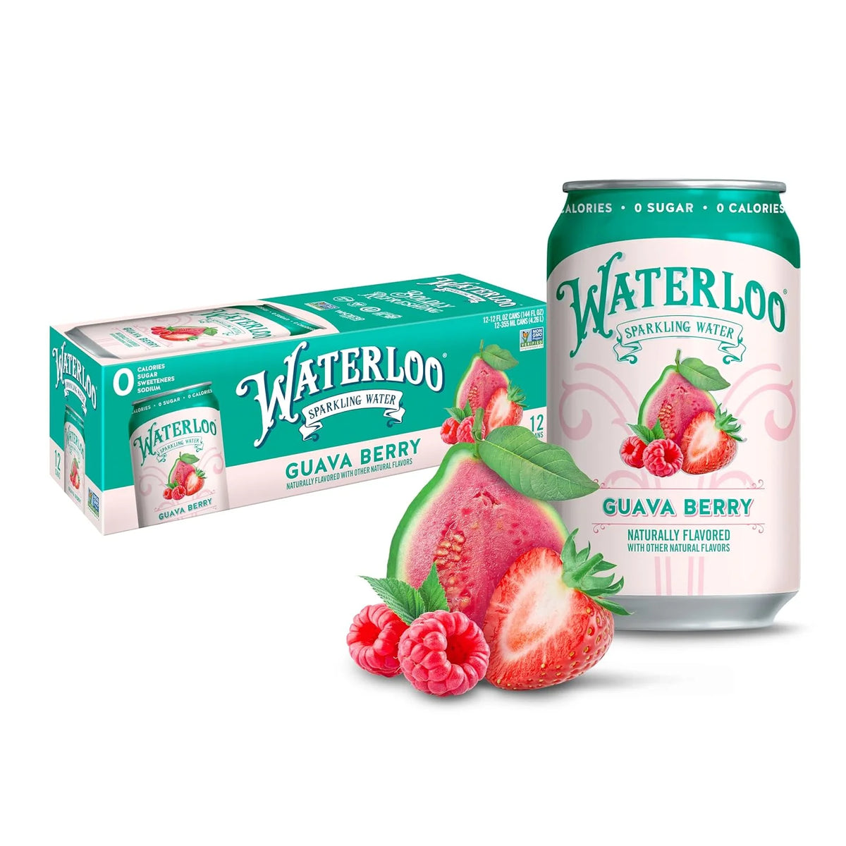 Waterloo Sparkling Water, Guava Berry, 12 Fl Oz Cans (Pack of 12 | Naturally Flavored, Zero Calories and Zero Sugar or Sweeteners
