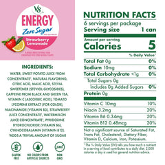 V8 Energy Zero Sugar Strawberry Lemonade, 8 fl. oz. Can (24 Pack)