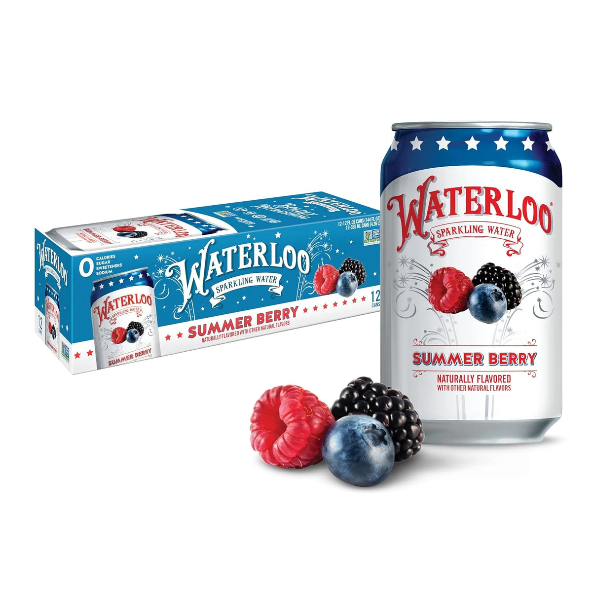 Waterloo Sparkling Water, Summer Berry, 12 Fl Oz Cans (Pack of 12) | Naturally Flavored, Zero Calories and Zero Sugar or Sweeteners