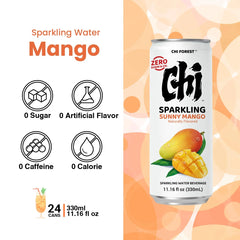 CHI FOREST Mango Sparkling Water Beverage, Zero Sugar Drinks, Zero Artificial Flavor, 11.16 fl oz Cans (Pack of 24)