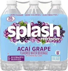 Splash Refresher Acai Grape Flavored Water, 16.9 Fl Oz, Plastic Bottle Pack of 12