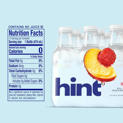 Hint Flavored Water Zero Sugar 0 Calories - Peach Raspberry (12 pack) | Crisp, refreshing water, fruit flavors. 0 calories, 0 sugar, 0 sweeteners. Hydration for wellness. Gluten-free, Kosher, Vegan